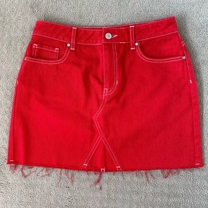 PACSUN Red Denim Mini Skirt
